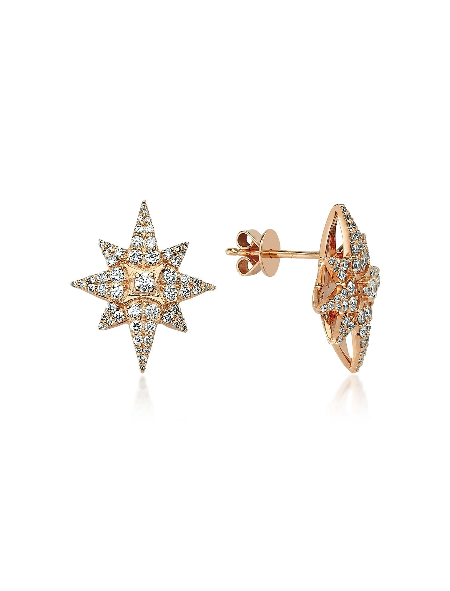Venus Star, 14k Rose Gold + Diamond Earrings