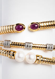 Tubogas Cabochon, 18K Yellow Gold + Ruby Bracelet