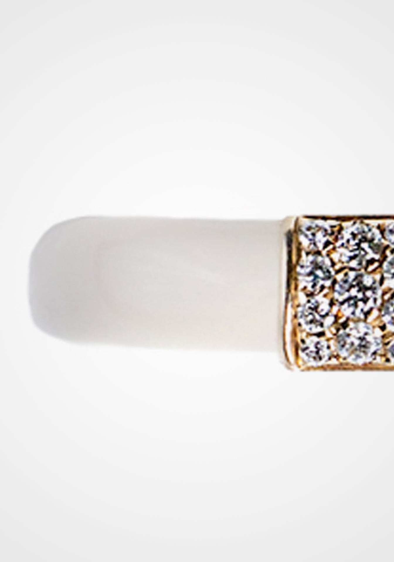 Small Cube, 18K Yellow Gold, Cream Enamel + Diamond Stacking Ring