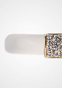 Small Cube, 18K Yellow Gold, Cream Enamel + Diamond Stacking Ring