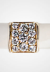 Small Cube, 18K Yellow Gold, Cream Enamel + Diamond Stacking Ring