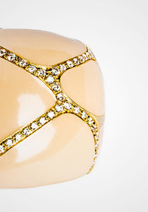 Giraffe, 18K Yellow Gold, Nude Enamel + Diamond Ring