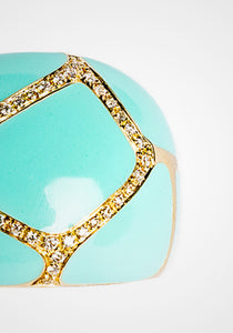 Giraffe, 18K Yellow Gold, Turquoise Enamel + Diamond Ring