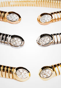 Tubogas Oval, 18K Yellow Gold + Diamond Choker