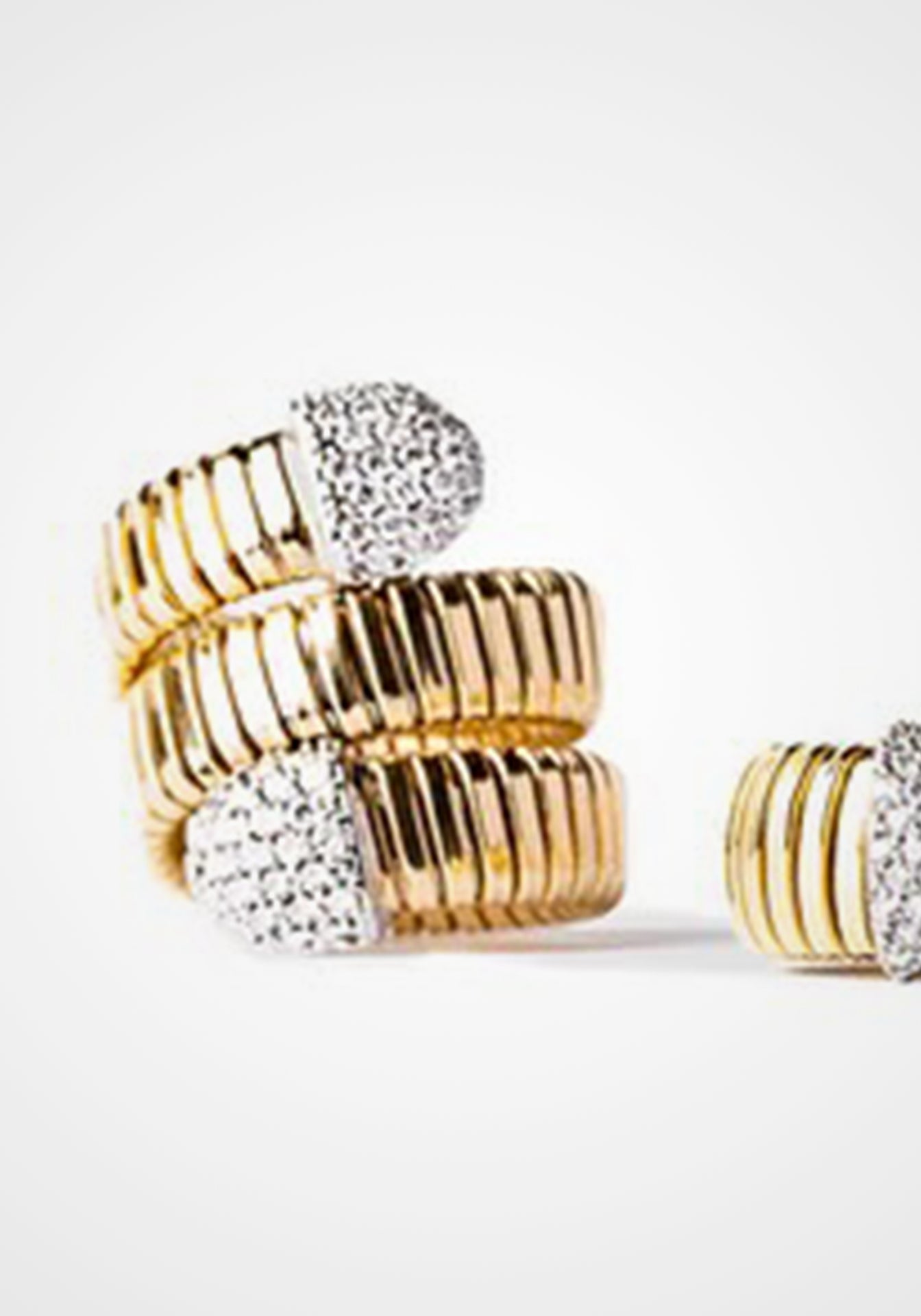 Tubogas Bypass, 18K Yellow Gold + Diamond Ring