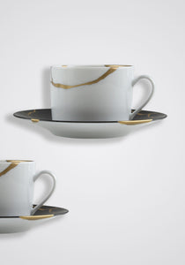 Kintsugi Rouge Empereur Tea Cups + Saucers, Set of 2