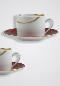 Kintsugi Rouge Empereur Tea Cups + Saucers, Set of 2