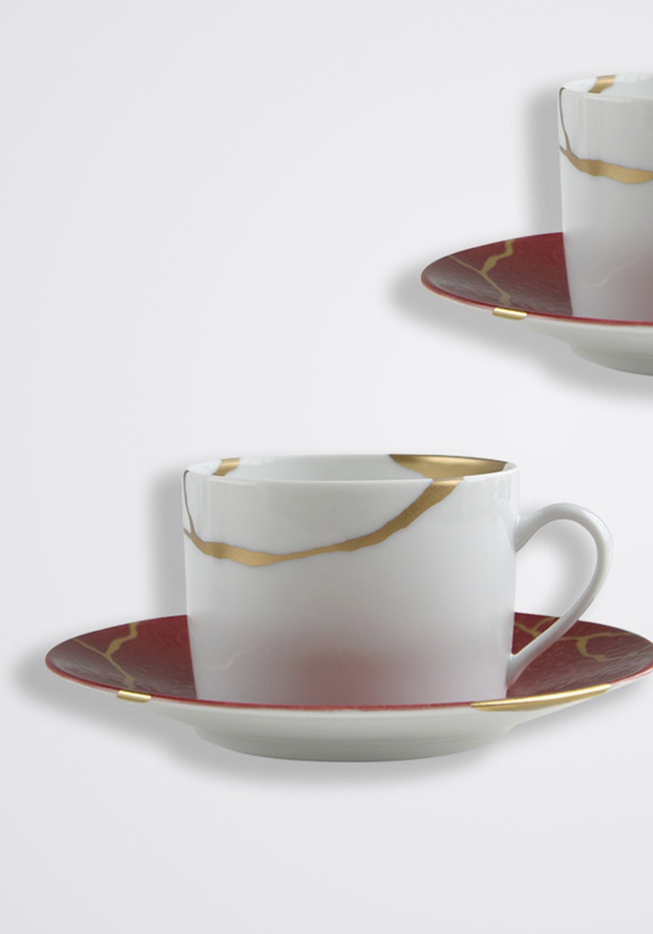 Kintsugi Rogue Empereur Tea Cups + Saucers, Set of 2