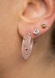 Bubble Gum, 14K Yellow Gold, Quartz, Ruby + Diamond Earrings