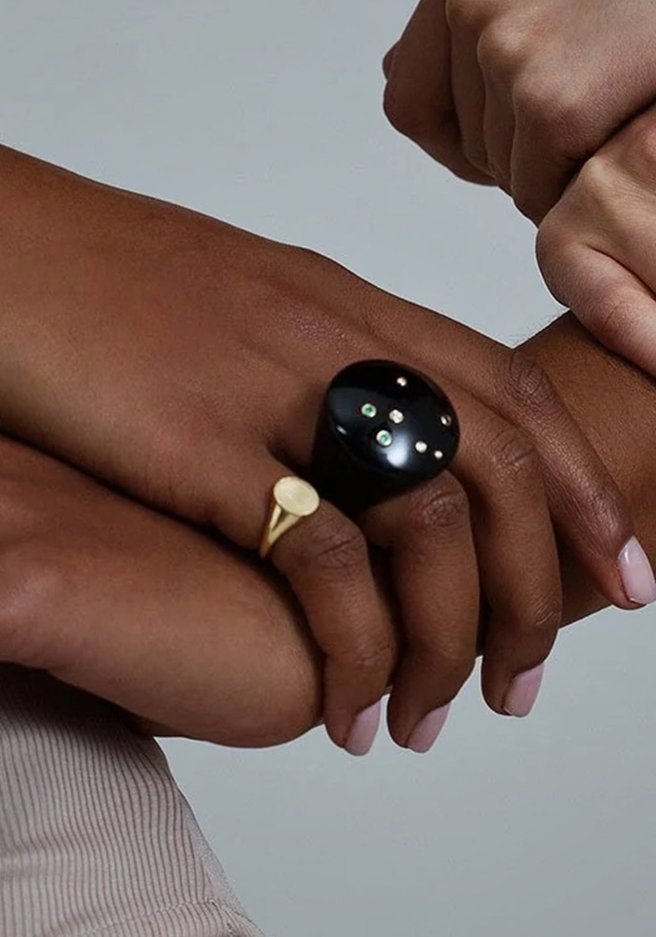 Mini Sky Bubble, 14K Yellow Gold, Black Onyx + Diamond Ring