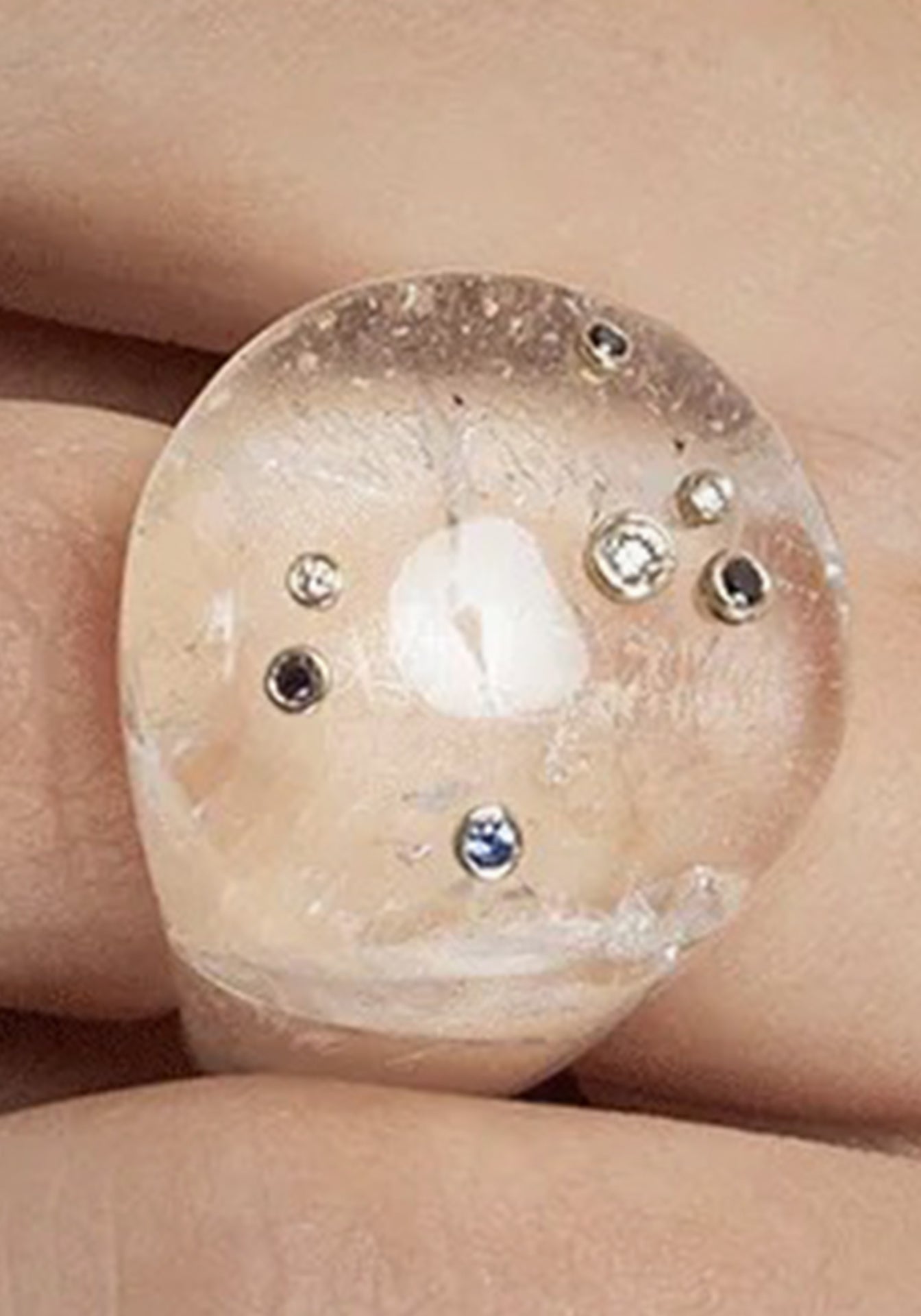 Mini Sky Bubble, 14K Rose Gold, Dirty Crystal, Sapphire + Diamond Ring