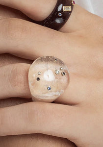 Mini Sky Bubble, 14K Rose Gold, Dirty Crystal, Sapphire + Diamond Ring