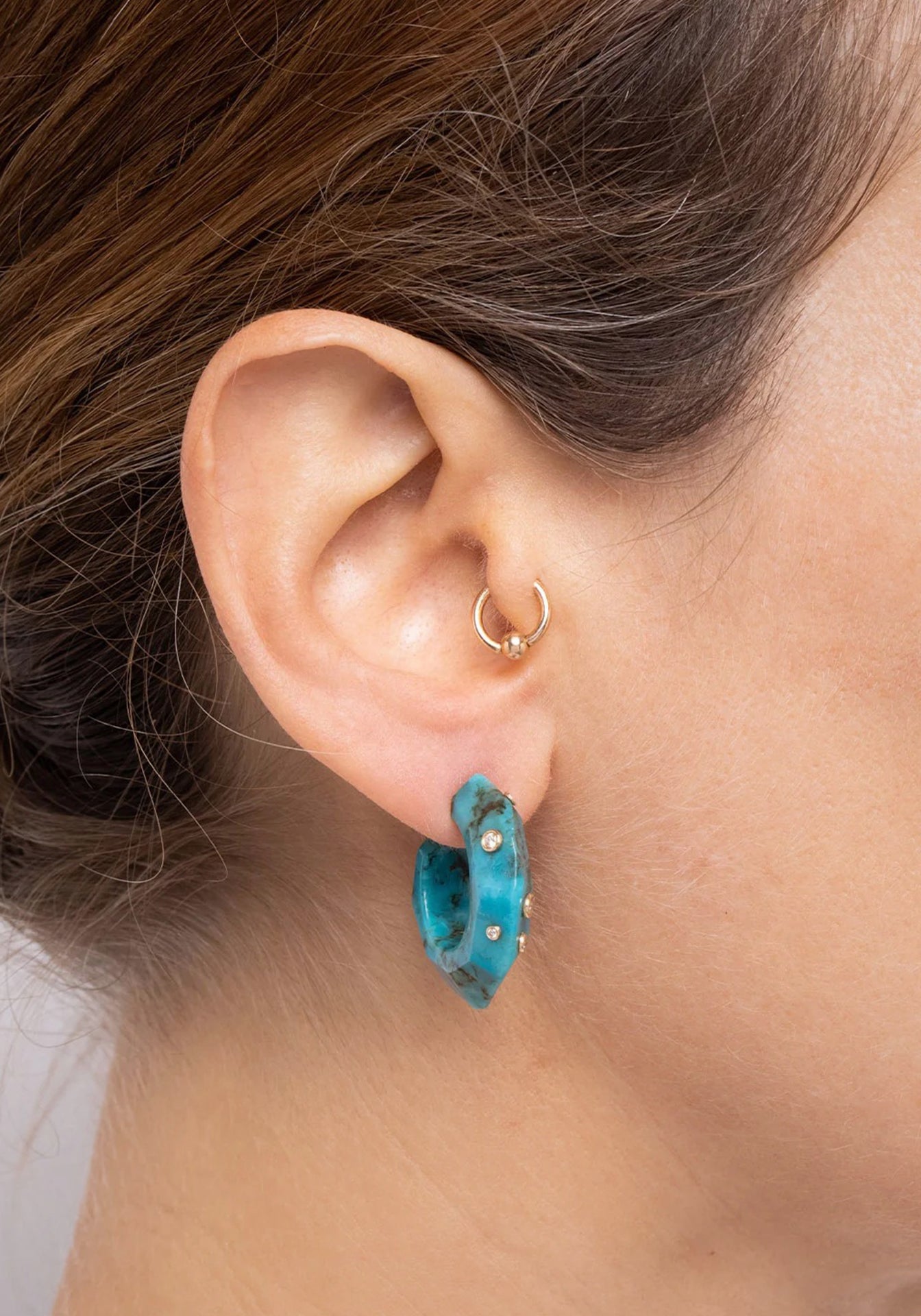 Summer and Rain, 14K Yellow Gold, Turquoise + Diamond Earrings