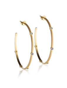Stone Hoops, 18K Yellow Gold + Sapphire Earrings