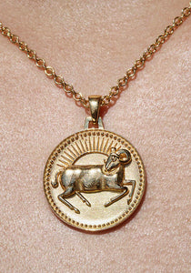 Aries Zodiac, 18K Yellow Gold Pendant Necklace