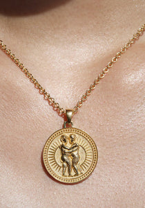 Gemini Zodiac, 18K Yellow Gold Pendant Necklace