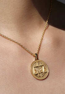 Libra Zodiac, 18K Yellow Gold Pendant Neckalce