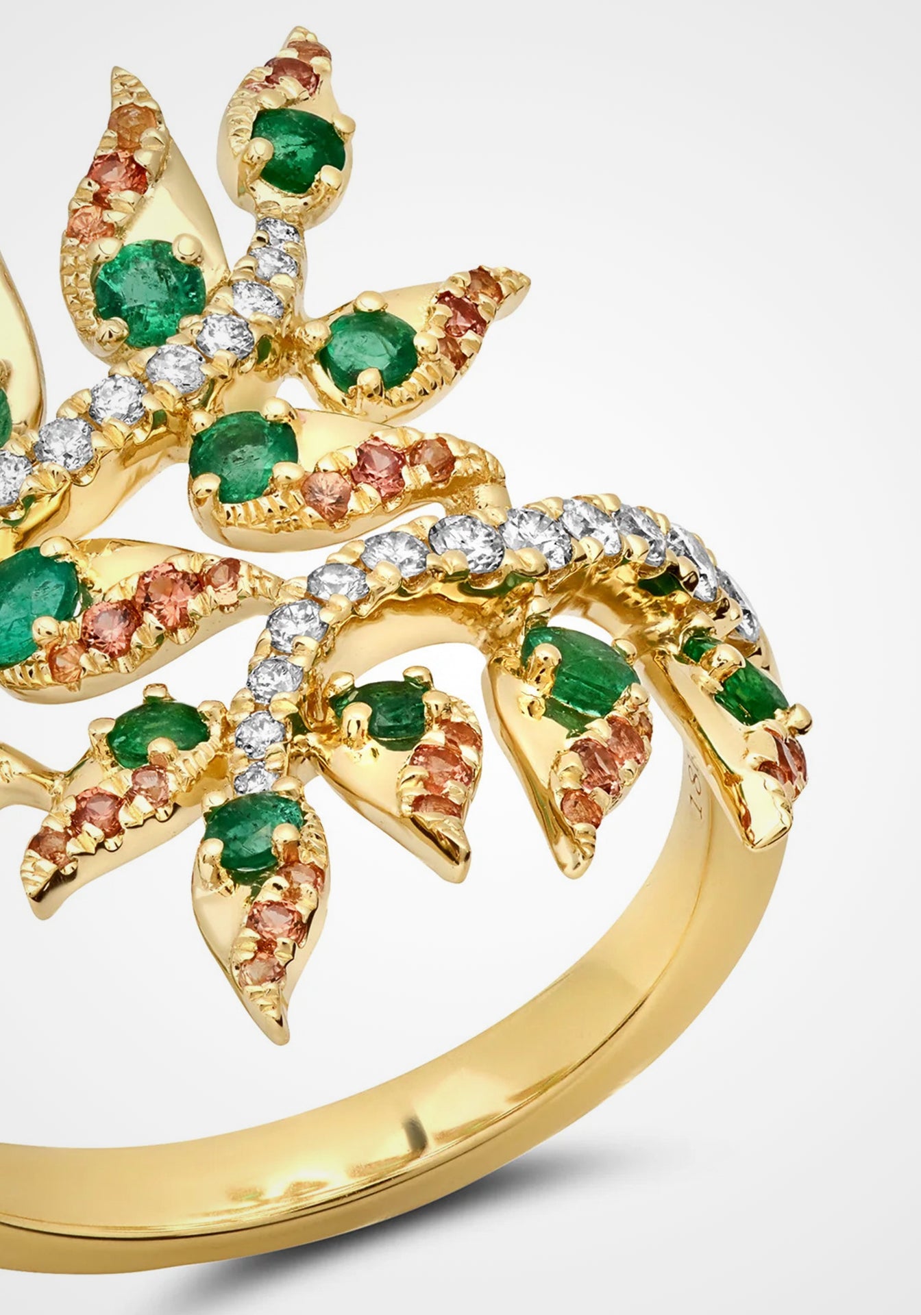 Árvore, 18K Yellow Gold, Orange Sapphire + Emerald Bypass Ring