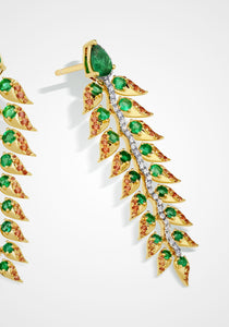 Árvore, 18K Yellow Gold, Orange Sapphire + Emerald Drop Earrings