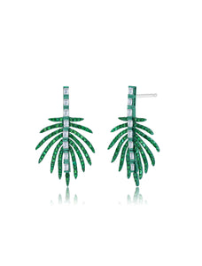 Palmeira, 18K White Gold, Green Rhodium, Emerald + Diamond Earrings