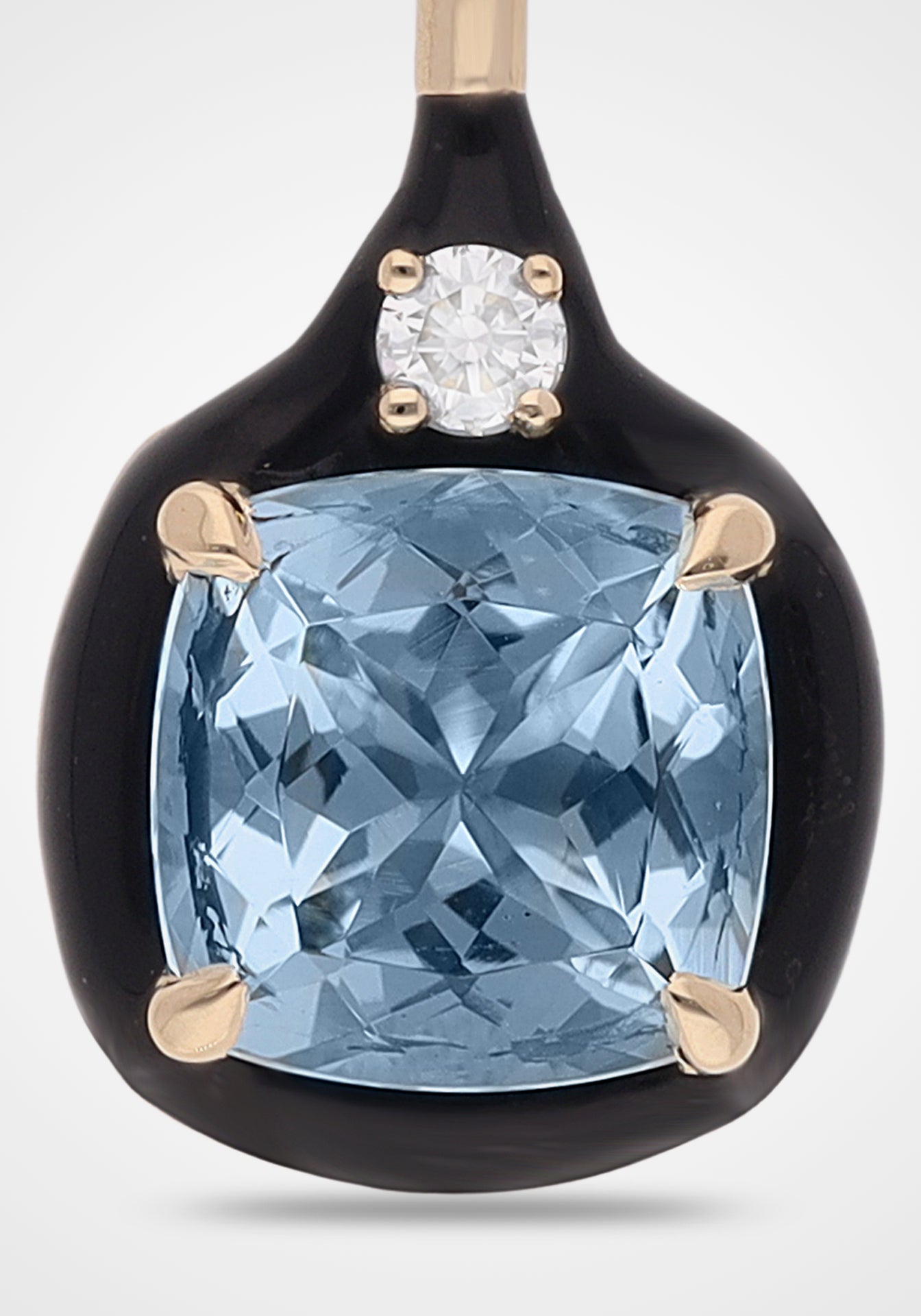 Aravali, 18K Yellow Gold, Aquamarine + Diamond Cushion Pendant