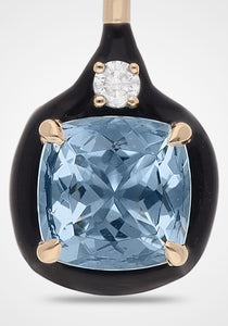 Aravali, 18K Yellow Gold, Aquamarine + Diamond Cushion Pendant