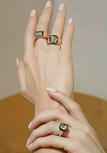 Aravali, 18K Rose Gold + Green Amethyst Baguette Ring