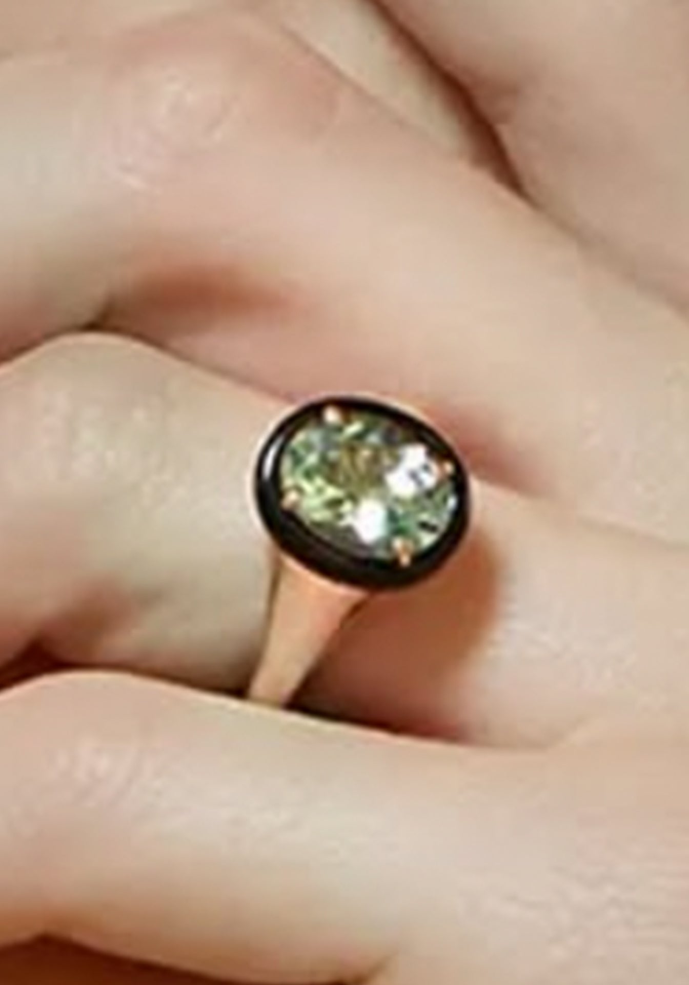 Aravali, 18K Rose Gold + Green Amethyst Baguette Ring