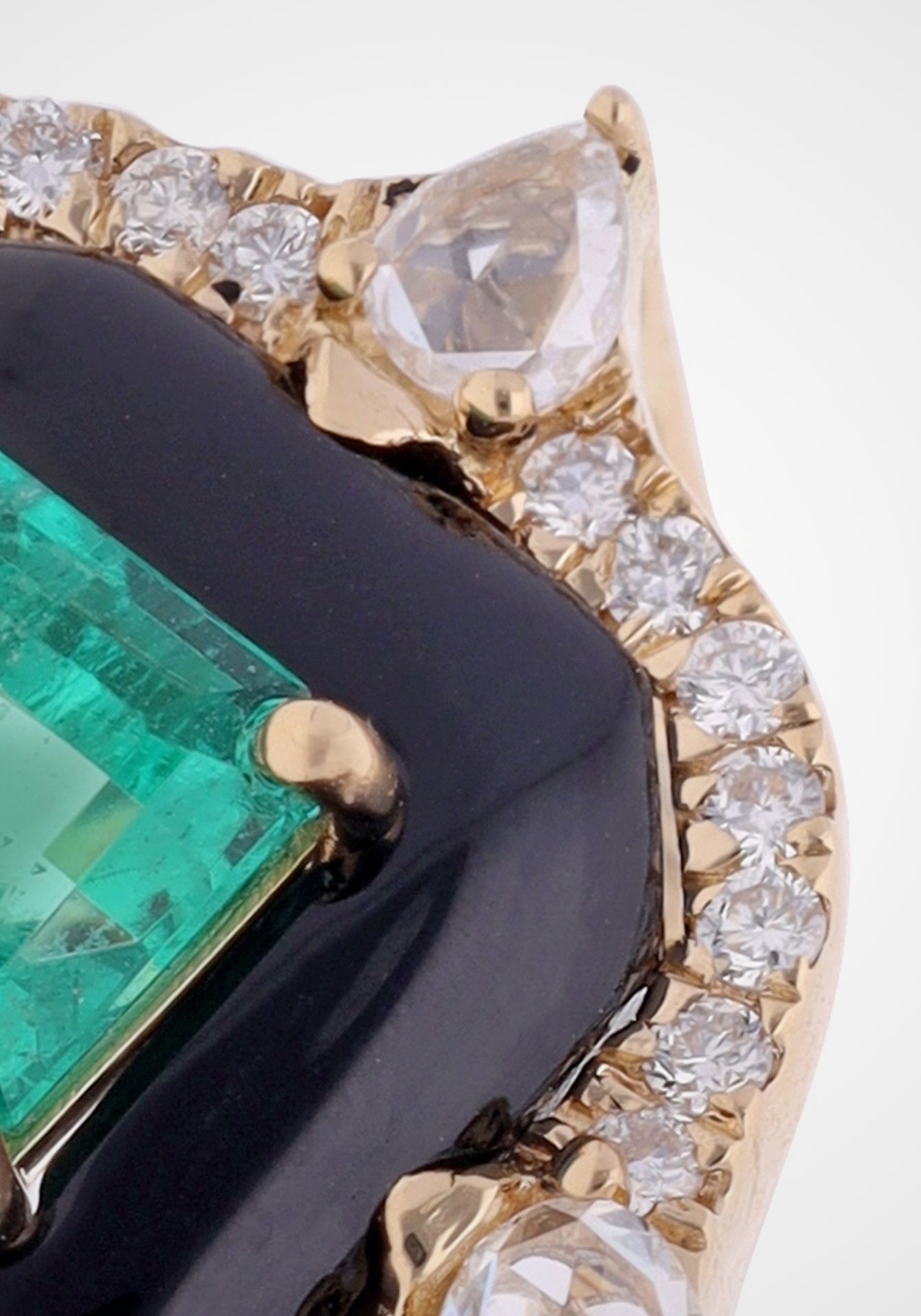 Ooak, 18K Yellow Gold, Emerald + Black Onyx Ring