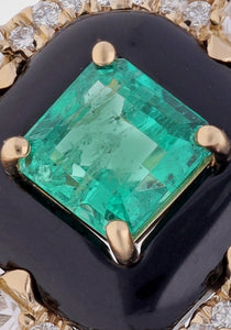 Ooak, 18K Yellow Gold, Emerald + Black Onyx Ring