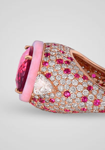 18K Rose Gold, Opal + Ruby