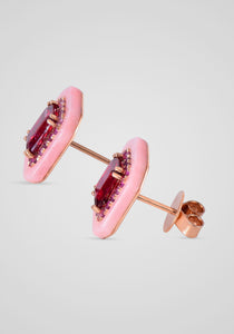 Ooak, 18K Rose Gold, Opal, Pink Sapphire + Ruby Earrings