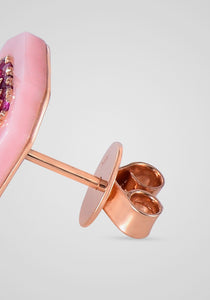 Ooak, 18K Rose Gold, Opal, Pink Sapphire + Ruby Earrings