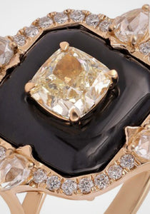 Ooak, 18K Yellow Gold, Black Onyx + Yellow Diamond ring