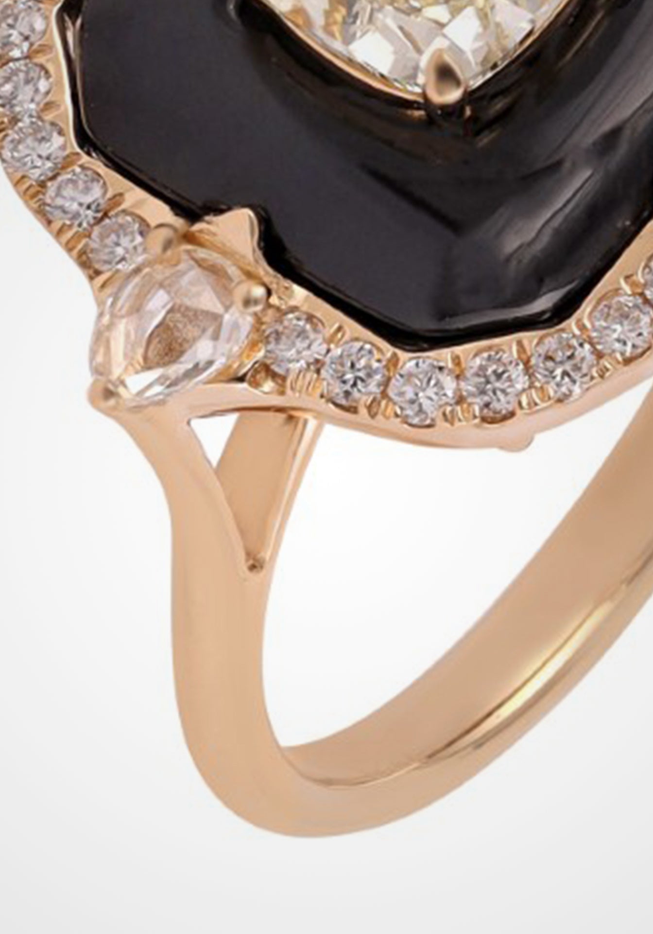 Ooak, 18K Yellow Gold, Black Onyx + Yellow Diamond ring