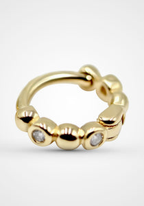 Alternating Bead, 14K Yellow Gold Huggies
