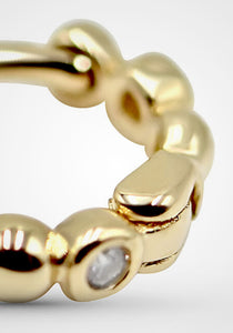 Alternating Bead, 14K Yellow Gold Huggies