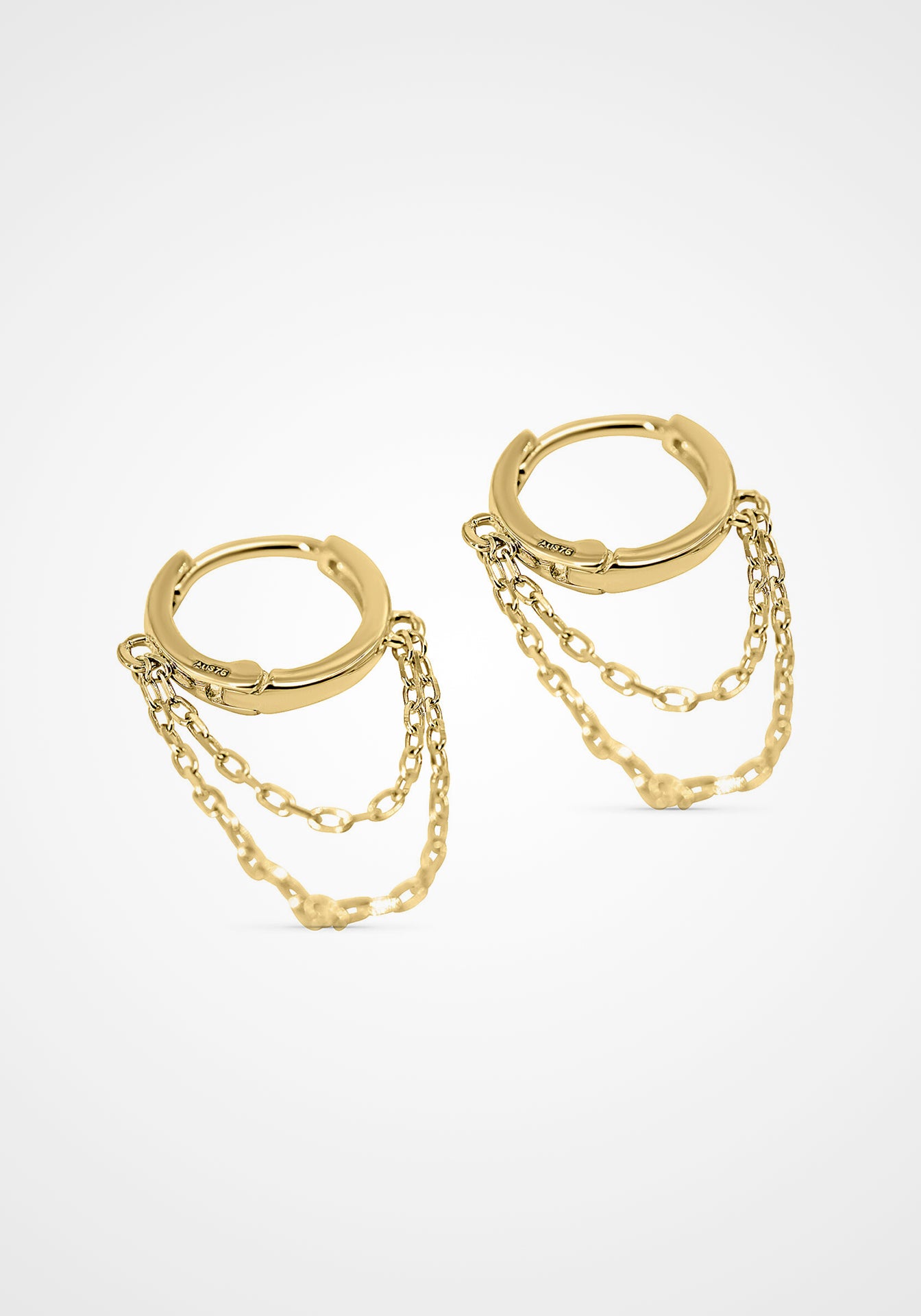 Chain Dangle, 14K Yellow Gold Huggies