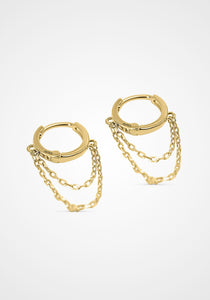 Chain Dangle, 14K Yellow Gold Huggies