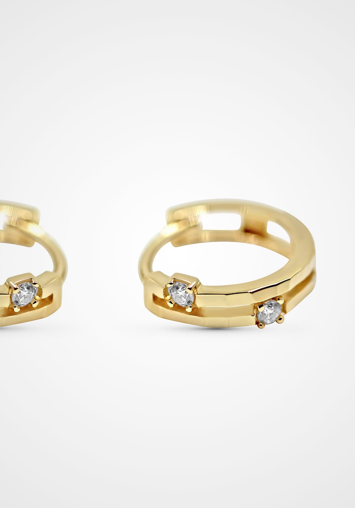 Offset Natural Diamonds, 14K Yellow Gold Huggies