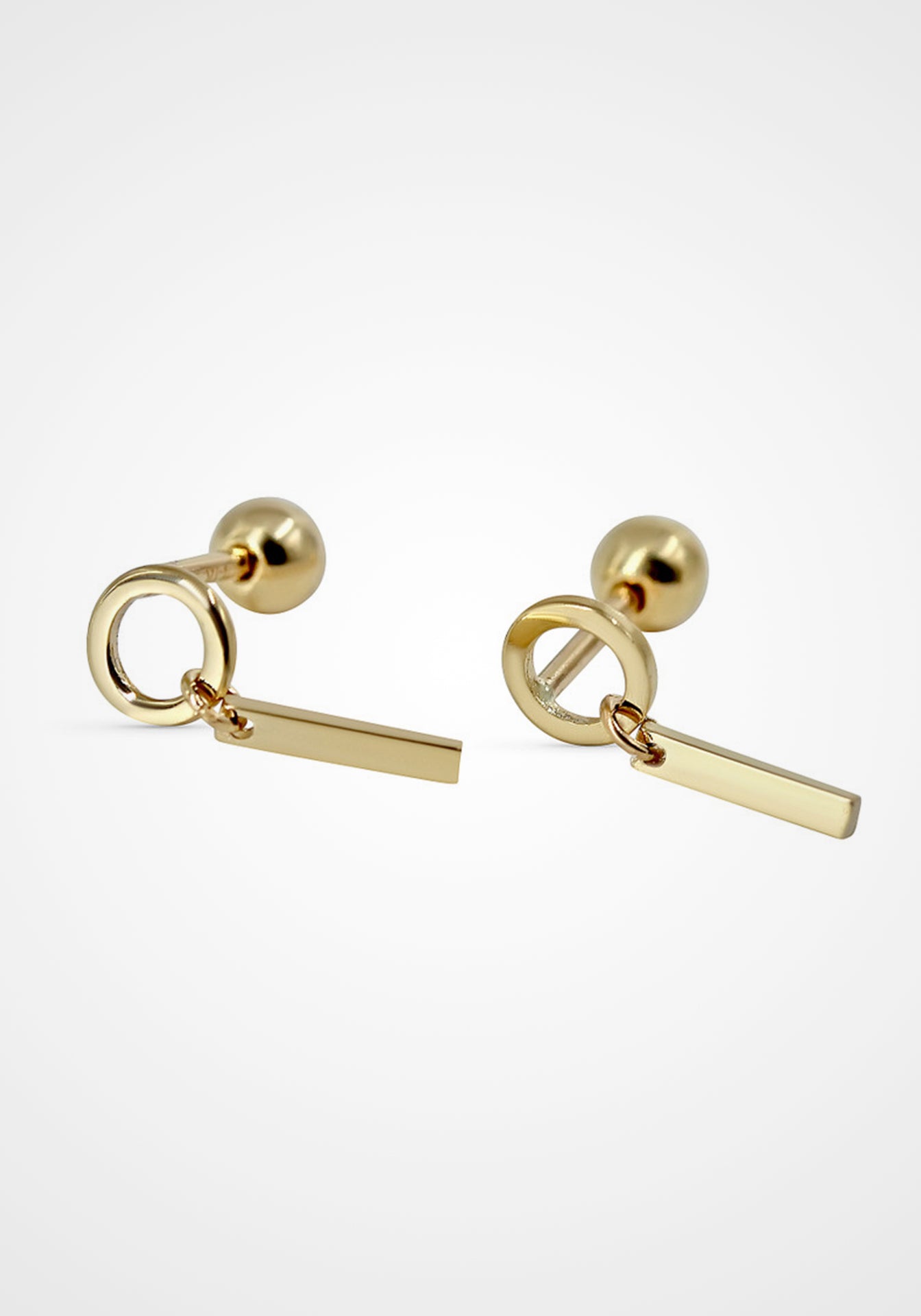 Minimalist Dangle, 14K Yellow Gold Stud Earrings