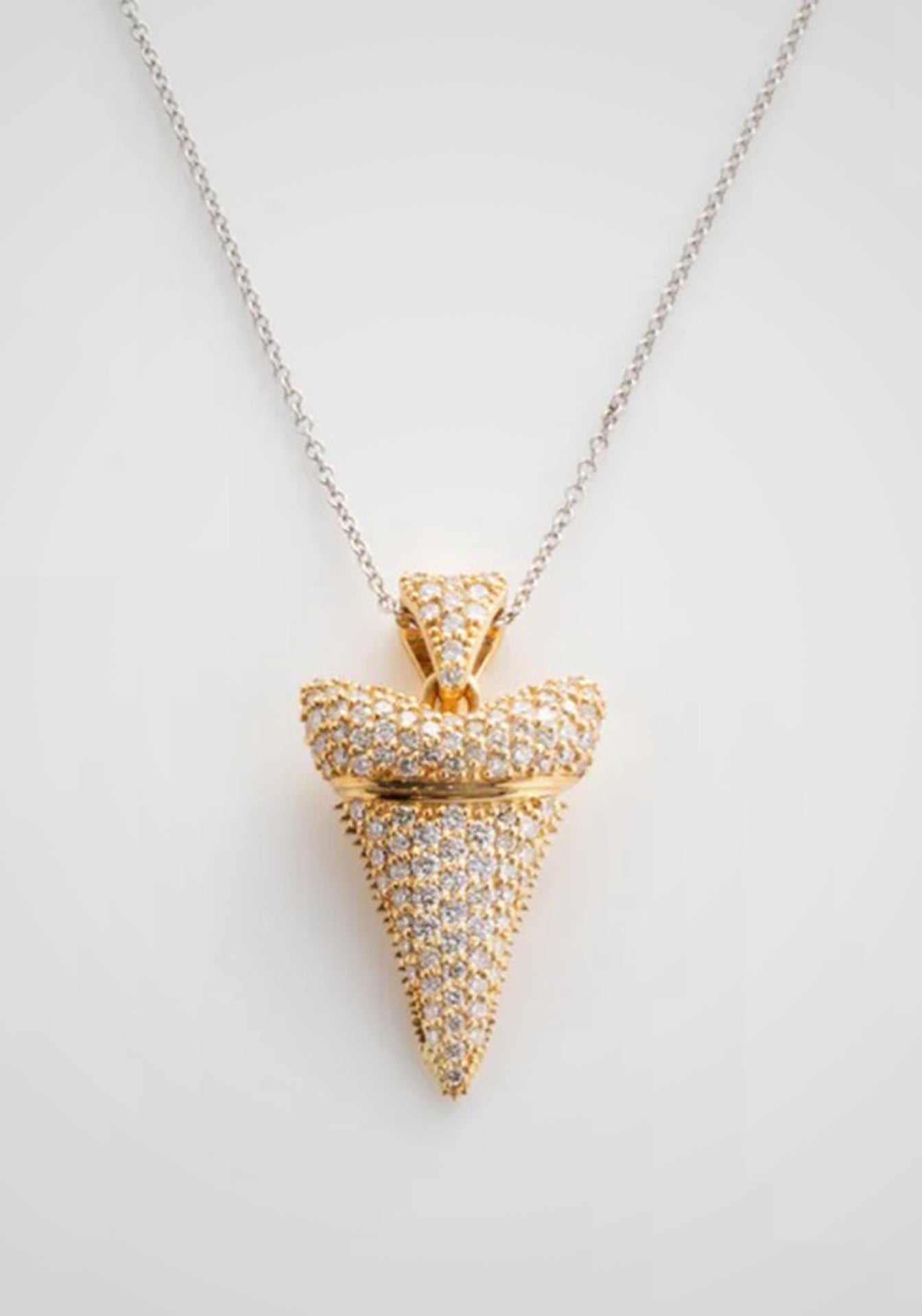 Baby Shark Took, 18K Yellow Gold + Pavé Diamond Necklace