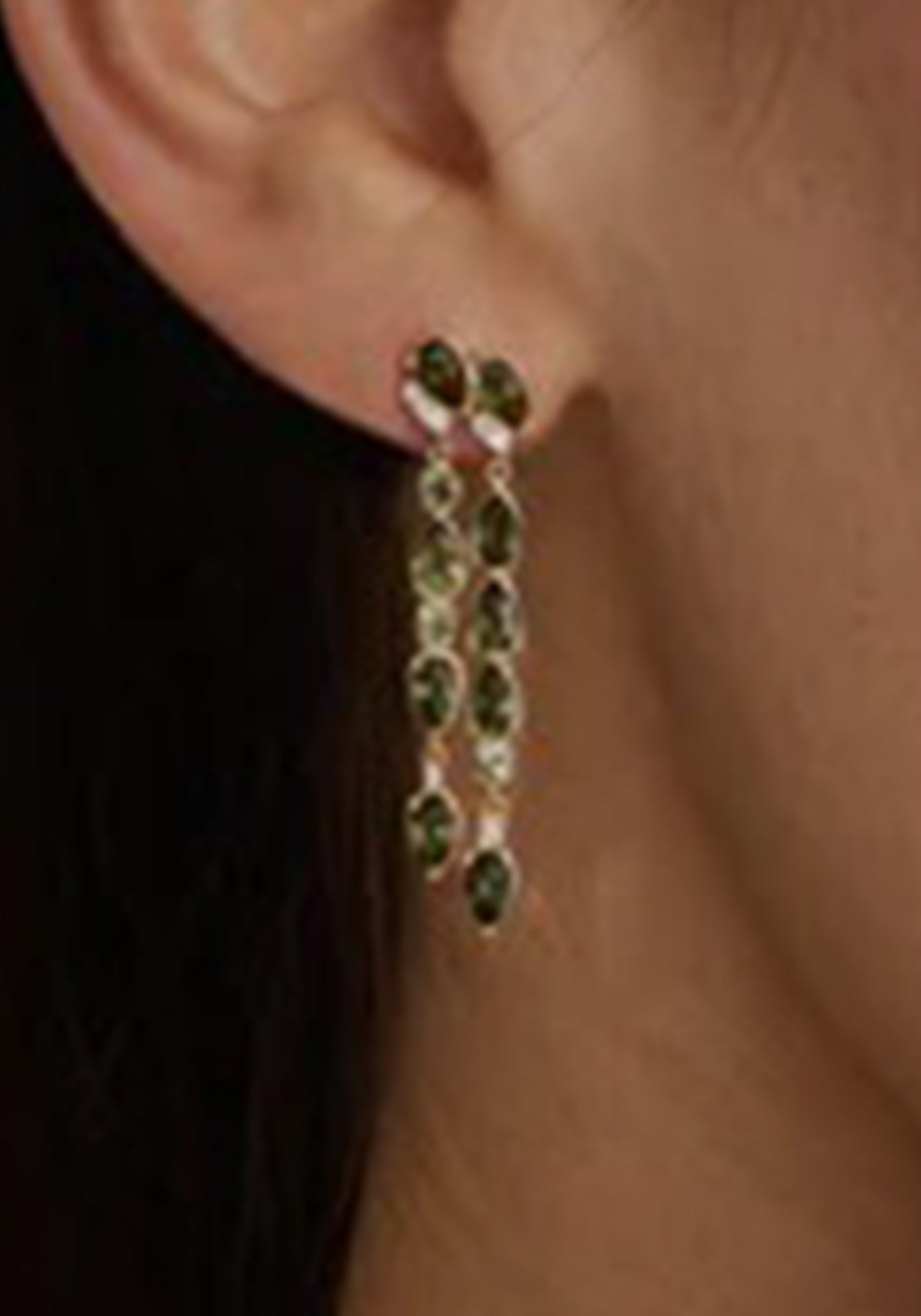 Asymmetrical, 18K Yellow Gold, Green Tourmaline + Diamond Earrings