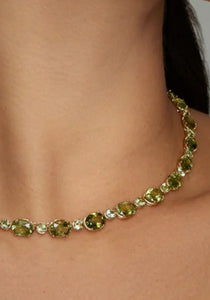 Graduated Light Green Tourmaline Oval and Round, 18K Yellow Gold Necklace