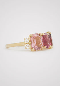 Ombré Cluster, 18K Yellow Gold, Pink Tourmaline + Diamond Ring