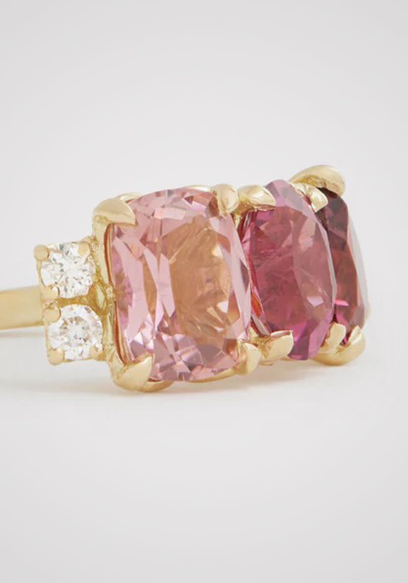 Ombré Cluster, 18K Yellow Gold, Pink Tourmaline + Diamond Ring