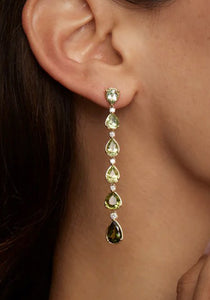 Ombré Pear Shape Drop, 18K Yellow Gold, Green Tourmaline + Diamond Earrings