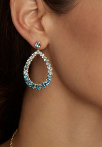 Ombré Pear Shape, 18K Yellow Gold, Aquamarine, Blue Topaz + Diamond Earrings