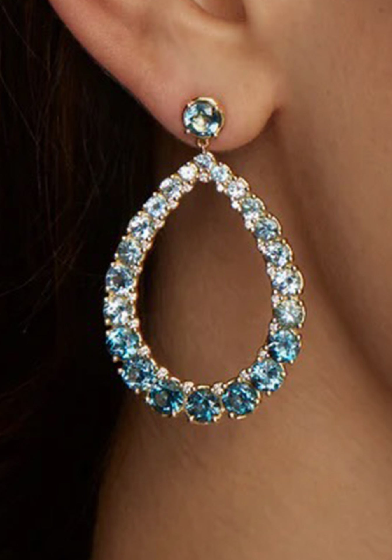 Ombré Pear Shape, 18K Yellow Gold, Aquamarine, Blue Topaz + Diamond Earrings