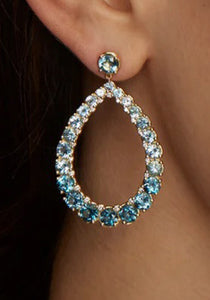 Ombré Pear Shape, 18K Yellow Gold, Aquamarine, Blue Topaz + Diamond Earrings